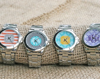 Stainless Steel Monogram Boyfriend Watch - Choice of Pattern, Color, Monogram & More - Custom Design