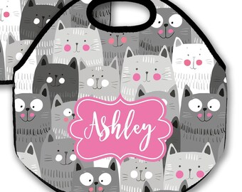Cute Cat Collage Personalized Lunch Tote - Neoprene Custom Lunch Bag with Name - Choice of Frame, Color, Font Style - Cats, Kitten, Feline