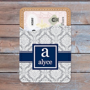Personalized Vegan Leather Cell Phone Card Holder Caddy Phone Wallet - 45+ Patterns - Custom Design Gifts - ID Credit Card iPhone