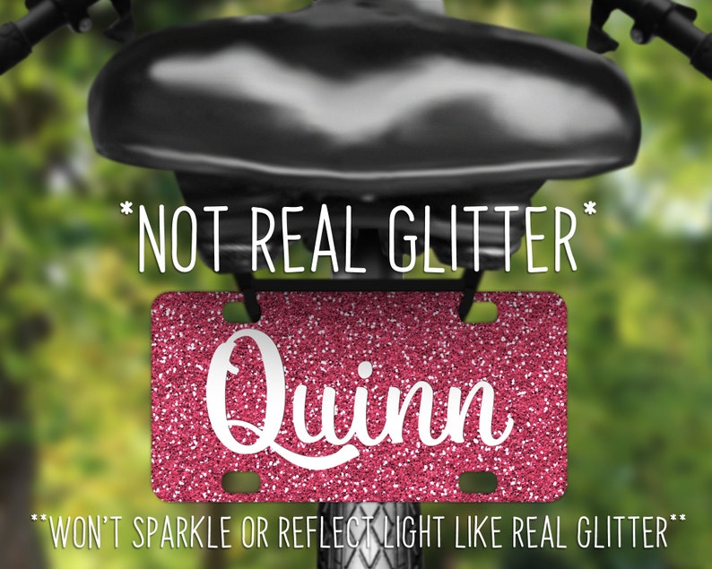 Not Real Glitter - Personalized Speckled Decoration with Name 20 Color Options Glitter Design Bike Tag Mini License Plate