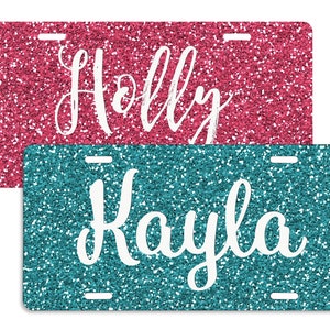 Glitter Design Car Tag License Plate (Not Real Glitter) - Personalized Vehicle Decoration with Name - 20 Color Options