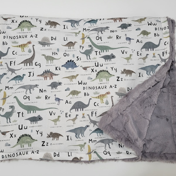 Dinosaur and Alphabet Print Handmade Minky Baby Blanket - READY TO SHIP!