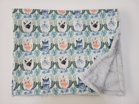 READY TO SHIP! Cat Print Handmade Minky Blanket for Baby or Pets