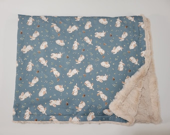 Bunny Print Handmade Minky Baby Blanket - READY TO SHIP!