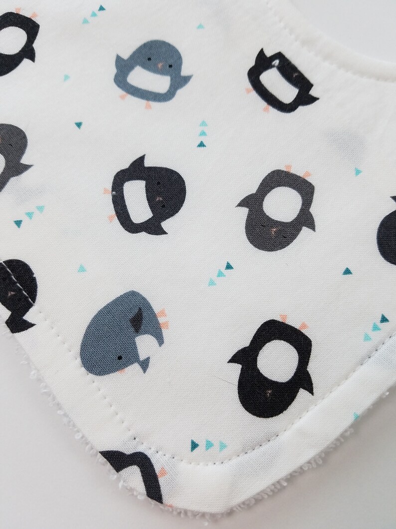 Penguin and Gray Polka Dot Print Baby Bibs - Penguin Baby Gift Penguin Baby Shower Penguin Bibs READY TO SHIP Set of 2