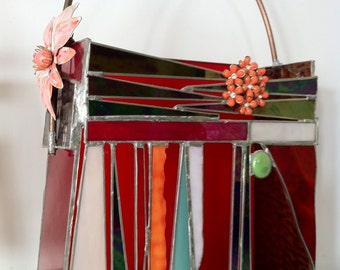 SAMPLE Glass vintage jewels mixed media Sculptured Handbags - Red