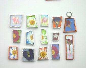 Glass Pressed Flowers Pendants