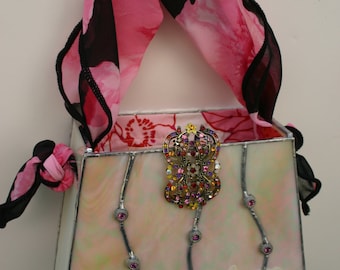 Glass vintage jewels Handbag - sample picture - this exact handbag is sold. Fun & Fancy Pink