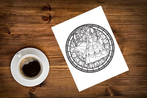 Beauty And The Beast Stain Glass Coloring Page Beauty And The Etsy Beauty And The Beast Stain Glass Coloring Page Beauty And The Etsy