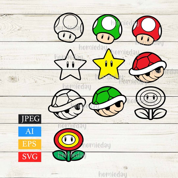 Super Mario Super Set of SVG Power Ups SVG Instant Download