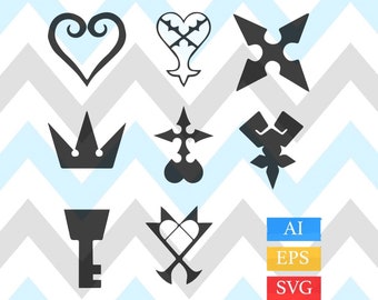 Kingdom Hearts Symbol Set, Keyblade, Kingdom Hearts Decal, Kingdom Hearts Sora, Kingdom Hearts Wall Decal, Kingdom Hearts Silhouette