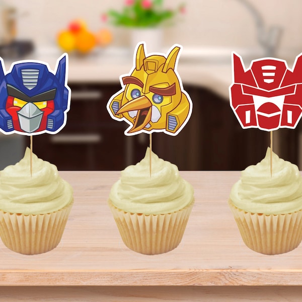 Angry Bird Transformers Party Cupcake Toppers Printables Download, Transformers cake topper, transformers party, transformers birthday