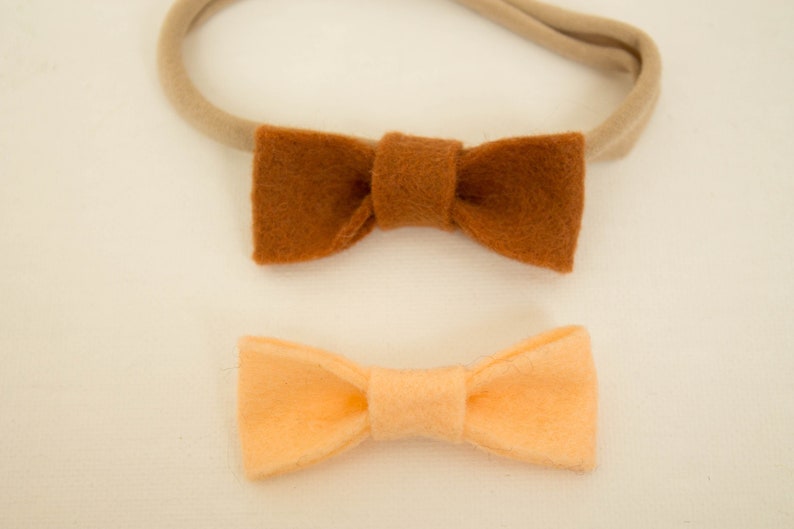 Wool Felt Classic Bow Baby Headband Infant bow headband Wool felt on nylon headband Baby Bow Choose your own color Felt hair bow