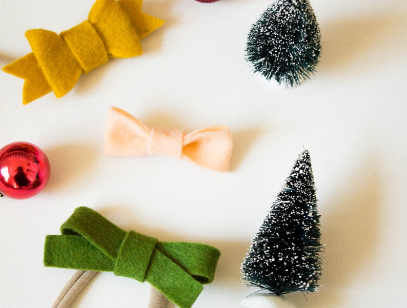 Wool Felt Classic Bow Baby Headband Infant bow headband Wool felt on nylon headband Baby Bow Choose your own color Felt hair bow