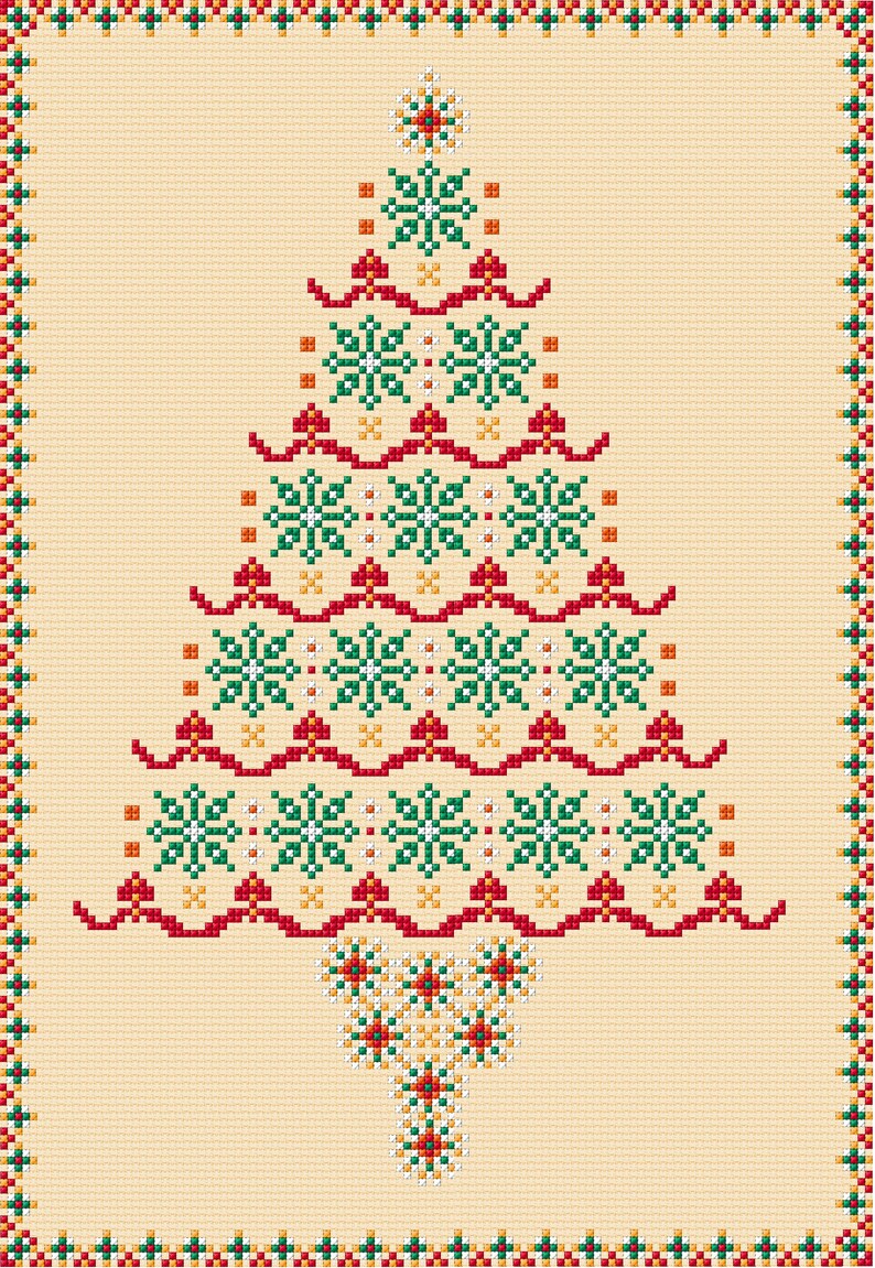 Counted Merry Christmas Tree Cross Stitch Pattern Snowflakes Instant Pdf File Chart 2 Greeting Card Digital Download Decor Gift Geometric