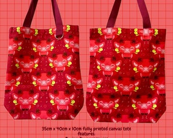 Strawberry Cow Canvas Tote Bag