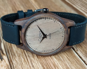 Wood watch | Walnut | Mens wrist watch | 40 mm (1 5/8") | FREE ENGRAVING | Personalized watches | Gift for men | Handmade wooden watches