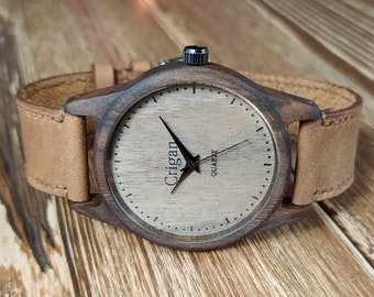 Houten horloges mannen Houten horloge man Horloge graveren Horloge met leren band Polshorloge heren Houten polshorloge heren Houten sieraden