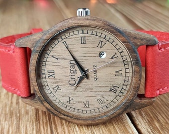 Wood watch | Walnut | Mens wrist watch | 40 mm (1 5/8") | CUSTOM ENGRAVING | Personalized watches | Gift for men | Handmade wooden watches