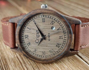 Wood watch | Walnut | Mens wrist watch | 40 mm (1 5/8") | CUSTOM ENGRAVING | Personalized watches | Gift for men | Handmade wooden watches