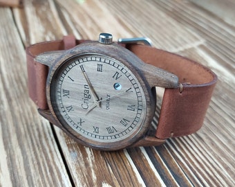 Wood watch | Walnut | Mens wrist watch | 40 mm (1 5/8") | CUSTOM ENGRAVING | Personalized watches | Gift for men | Handmade wooden watches