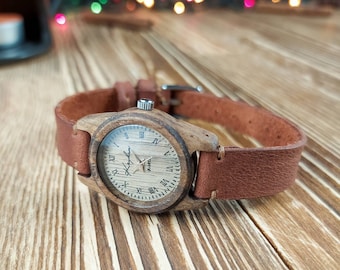 Wooden wrist watch | Made in Ukraine | Walnut | Womens watch / Tiny wristwatch | 25 mm (1") | CUSTOM ENGRAVING | Personalized watches