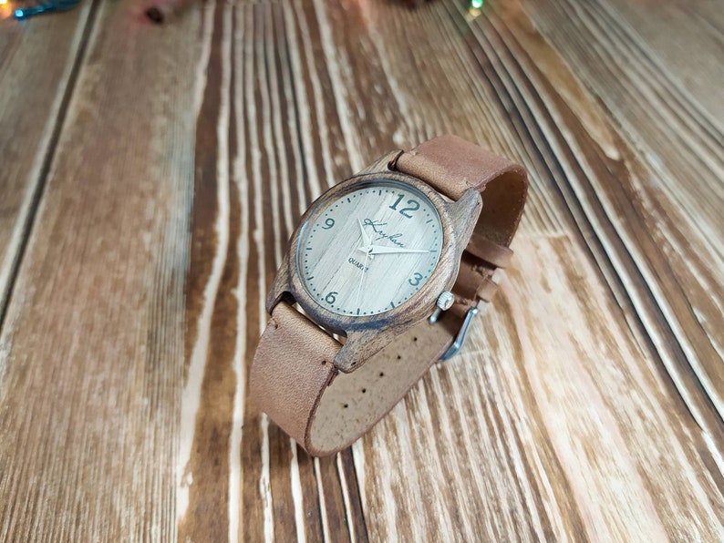 Wooden wrist watch Made in Ukraine FREE ENGRAVING Walnut Womens watch / Unisex watch 35 mm 1 3/8 Personalized watches image 6