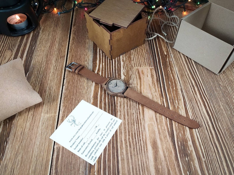 Wooden wrist watch Made in Ukraine FREE ENGRAVING Walnut Womens watch / Unisex watch 35 mm 1 3/8 Personalized watches image 10