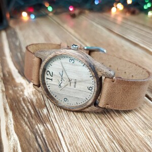 Wooden wrist watch Made in Ukraine FREE ENGRAVING Walnut Womens watch / Unisex watch 35 mm 1 3/8 Personalized watches image 4