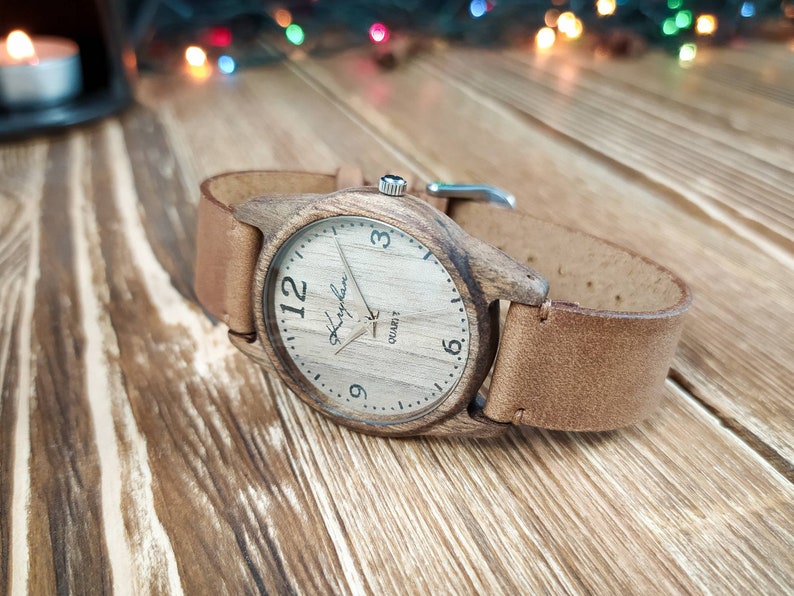 Wooden wrist watch Made in Ukraine FREE ENGRAVING Walnut Womens watch / Unisex watch 35 mm 1 3/8 Personalized watches image 4