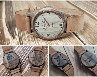 Houten horloge graveren Houten horloge Houten horloge dames Houten horloge met leren band Dames polshorloges Horloge hout Polshorloge