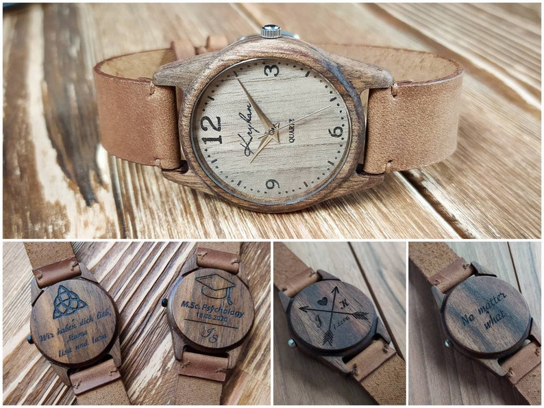 Wooden wrist watch Made in Ukraine FREE ENGRAVING Walnut Womens watch / Unisex watch 35 mm 1 3/8 Personalized watches image 1