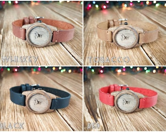 Wooden wrist watch | Made in Ukraine | Walnut | Womens watch / Tiny wristwatch | 25 mm (1") | CUSTOM ENGRAVING | Personalized watches