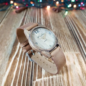 Wooden wrist watch Made in Ukraine FREE ENGRAVING Walnut Womens watch / Unisex watch 35 mm 1 3/8 Personalized watches image 7