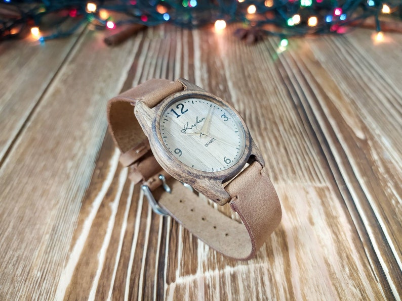 Wooden wrist watch Made in Ukraine FREE ENGRAVING Walnut Womens watch / Unisex watch 35 mm 1 3/8 Personalized watches image 7