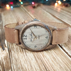 Wooden wrist watch Made in Ukraine FREE ENGRAVING Walnut Womens watch / Unisex watch 35 mm 1 3/8 Personalized watches image 3