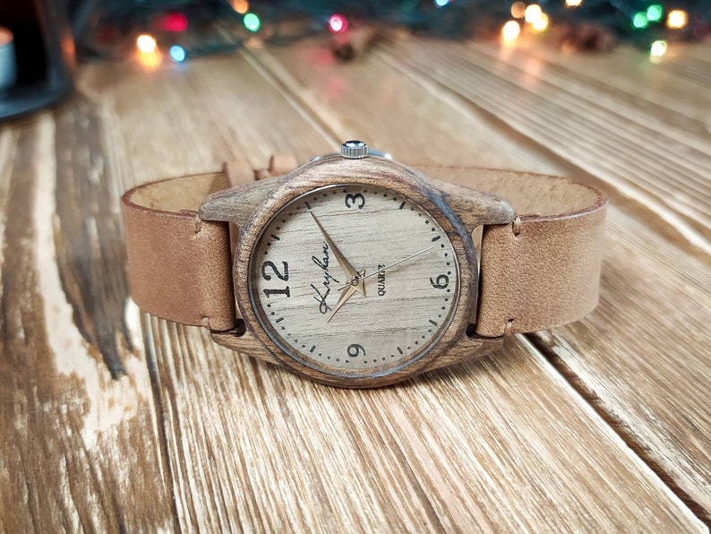 Wooden wrist watch Made in Ukraine FREE ENGRAVING Walnut Womens watch / Unisex watch 35 mm 1 3/8 Personalized watches image 3