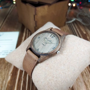 Wooden wrist watch Made in Ukraine FREE ENGRAVING Walnut Womens watch / Unisex watch 35 mm 1 3/8 Personalized watches image 8