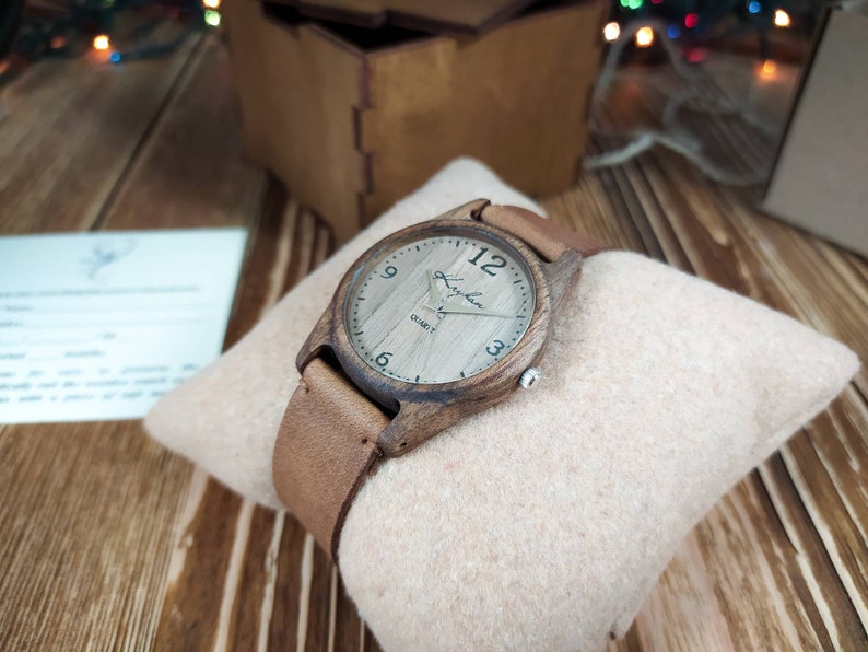 Wooden wrist watch Made in Ukraine FREE ENGRAVING Walnut Womens watch / Unisex watch 35 mm 1 3/8 Personalized watches image 8