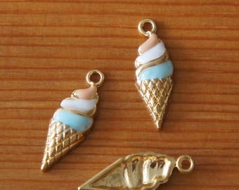 5 Ice Cream Cone Food Enamel Charms Pendants 8mm x 24mm 010