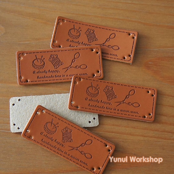 5pcs PU Leather Retro Brown Synthetic Handmade Label Tags DIY Sew Craft Patch