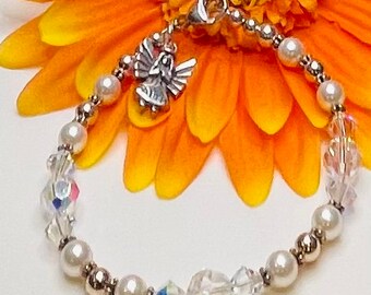 Guardian Angel Beaded Bracelet ~ Swarovski Crystal & Sterling Silver Beaded Bracelet ~ Beaded Religious Angel Jewelry ~ Angel Bracelet