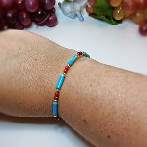 Turquoise and red bracelet, variscite and mother-of-pearl bracelet, summer jewelery set, golden bracelet, gift for mom, gemstone bracelet
