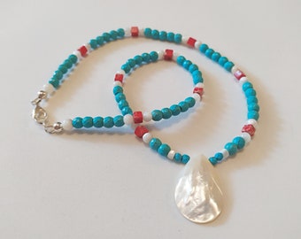 Collier Fantaisie Turquoise & Ivoire - Robe Mariage Soirée - Accessoire Femme Pas Cher