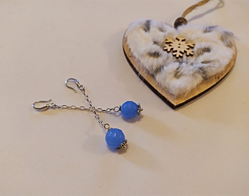 Earrings with blue jade silver earrings stone earrings chain earrings large earrings