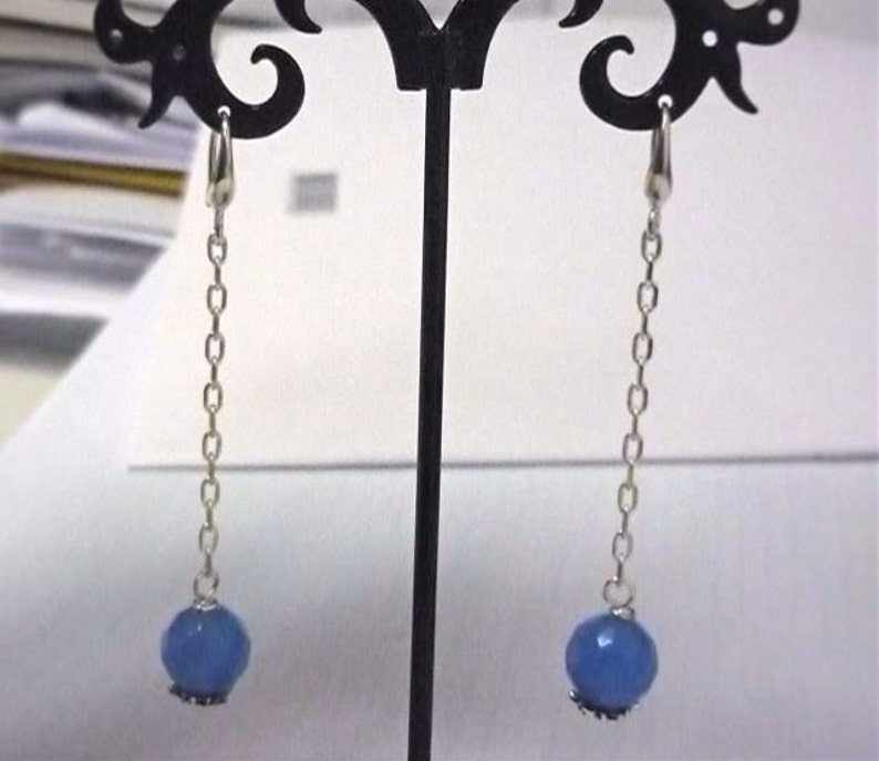 Earrings with blue jade silver earrings stone earrings chain earrings large earrings