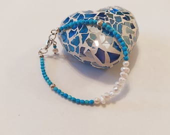 Blue and white bracelet, Turquoise bracelet, blue fine bracelet, pearl bracelet, gemstone bracelet, pearl jewelry set, Turquoise jewelry