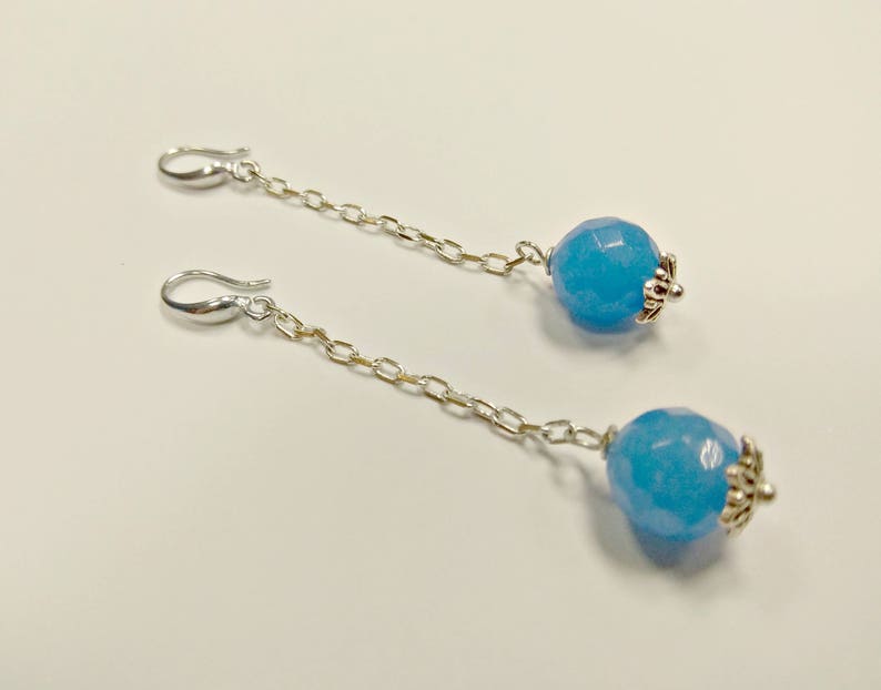 Earrings with blue jade silver earrings stone earrings chain earrings large earrings