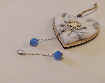 Earrings with blue jade, chain earrings, large earrings, stone earrings, silver earrings