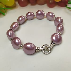 Pink mother-of-pearl pearl bracelet, pink bracelet, pearl jewelry set, party bracelet, pink pearl jewelry, anniversary gift